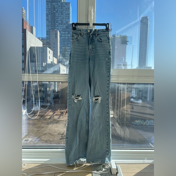 Zara Jeans Zara Wide Leg Full Length Ripped Jeans Poshmark
